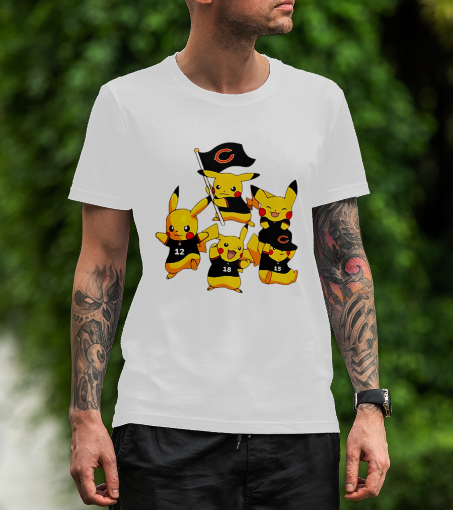 Chicago Bears Pikachu Fan Squad With Flag And Jerseys T-Shirt
