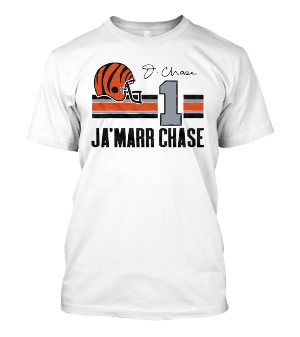 Cincinnati Bengals Ja'Marr Chase Helmet 1 J Signature Stripes Wood Texture T-Shirt