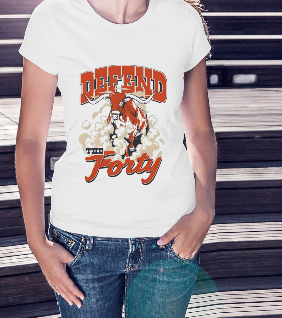 Defend The Forty Longhorn Bull Dust Clouds Halftone T-Shirt