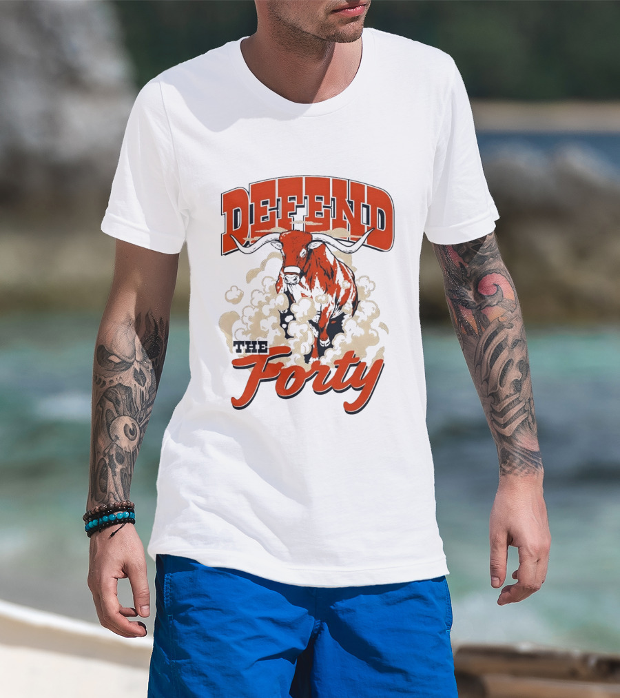 Defend The Forty Longhorn Bull Dust Clouds Halftone T-Shirt