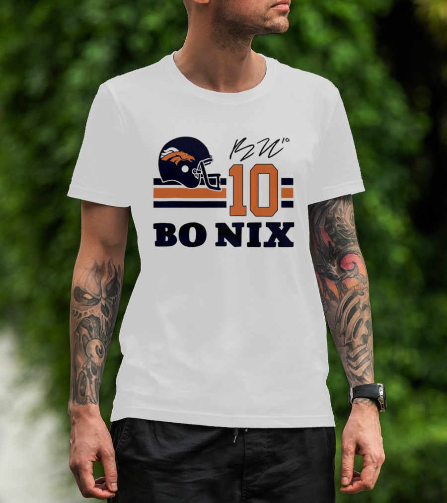 Denver Broncos Bo Nix 10 Football Helmet Horizontal Stripes T-Shirt