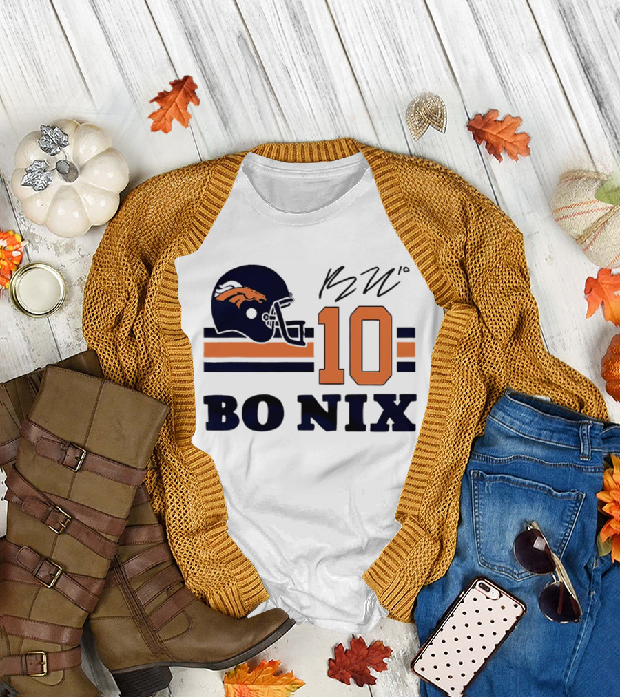 Denver Broncos Bo Nix 10 Football Helmet Horizontal Stripes T-Shirt