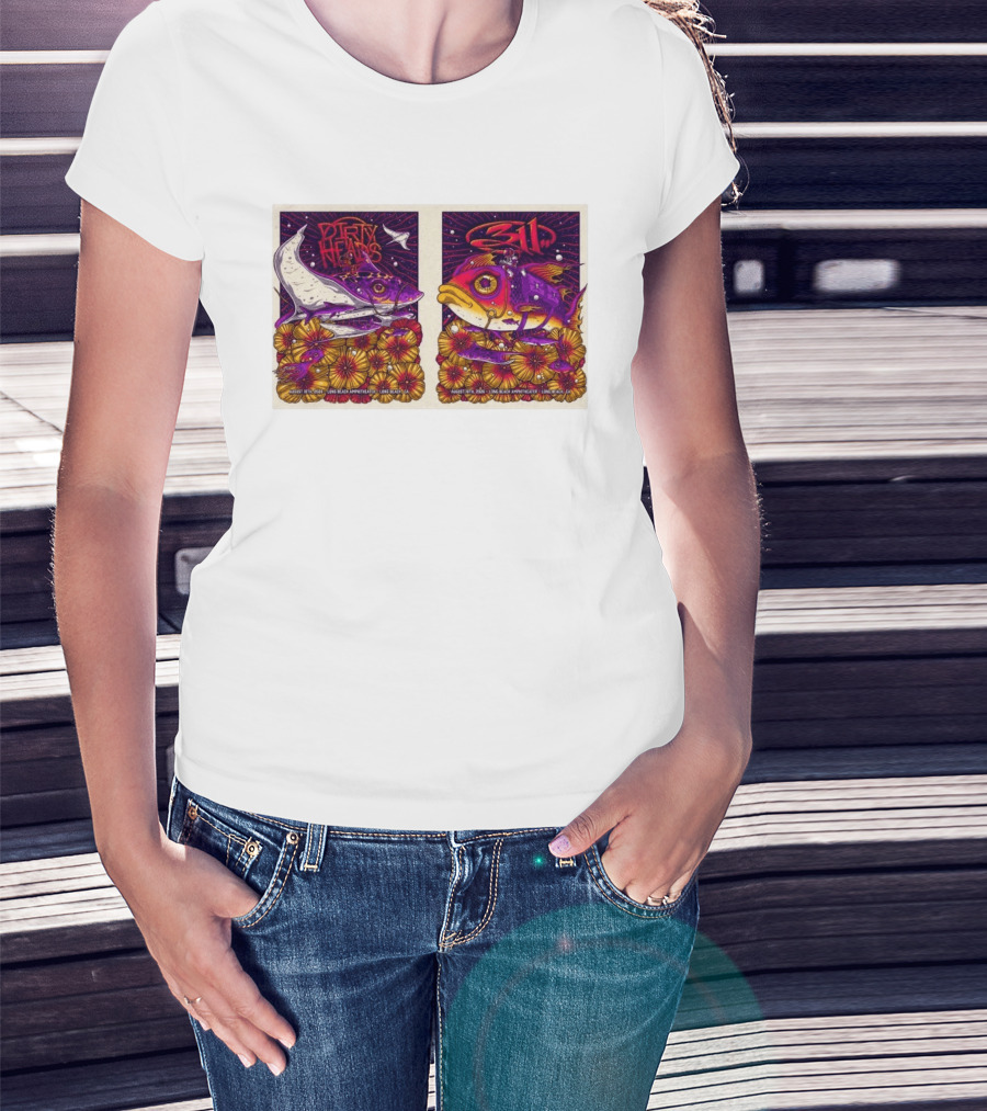 Dirty Heads 311 August 18 2026 Long Beach Amphitheater California Concert Art Colorful Fish Flowers T-Shirt