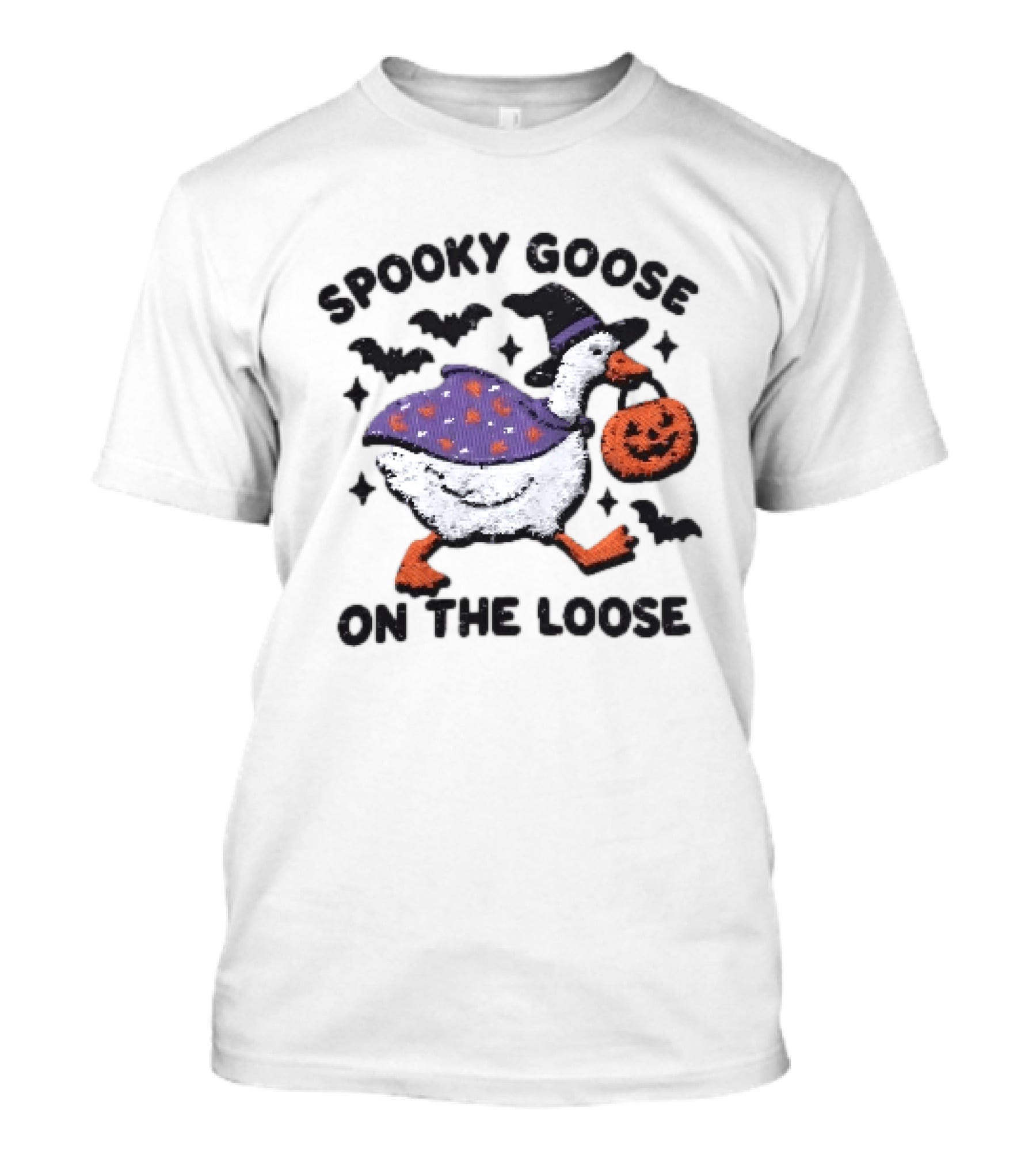 Spooky Goose On The Loose Halloween Embroidered T-Shirt