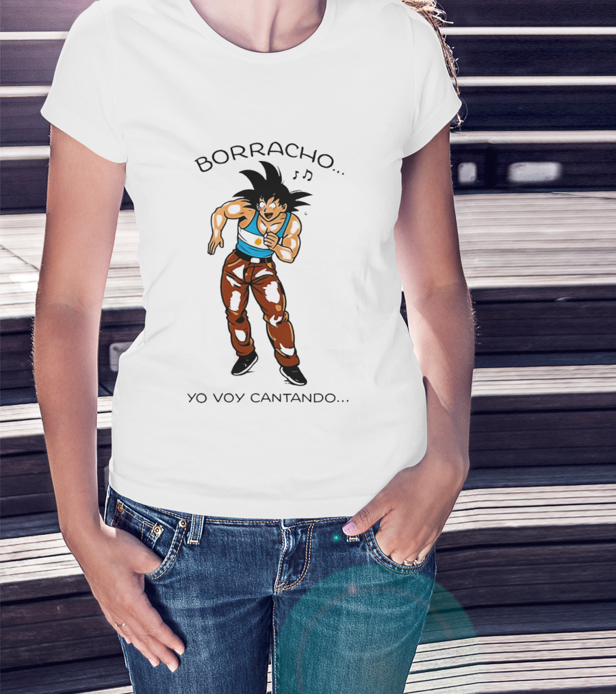 Borracho Yo Voy Cantando Goku Argentina Anime Character Fun Phrase T-Shirt