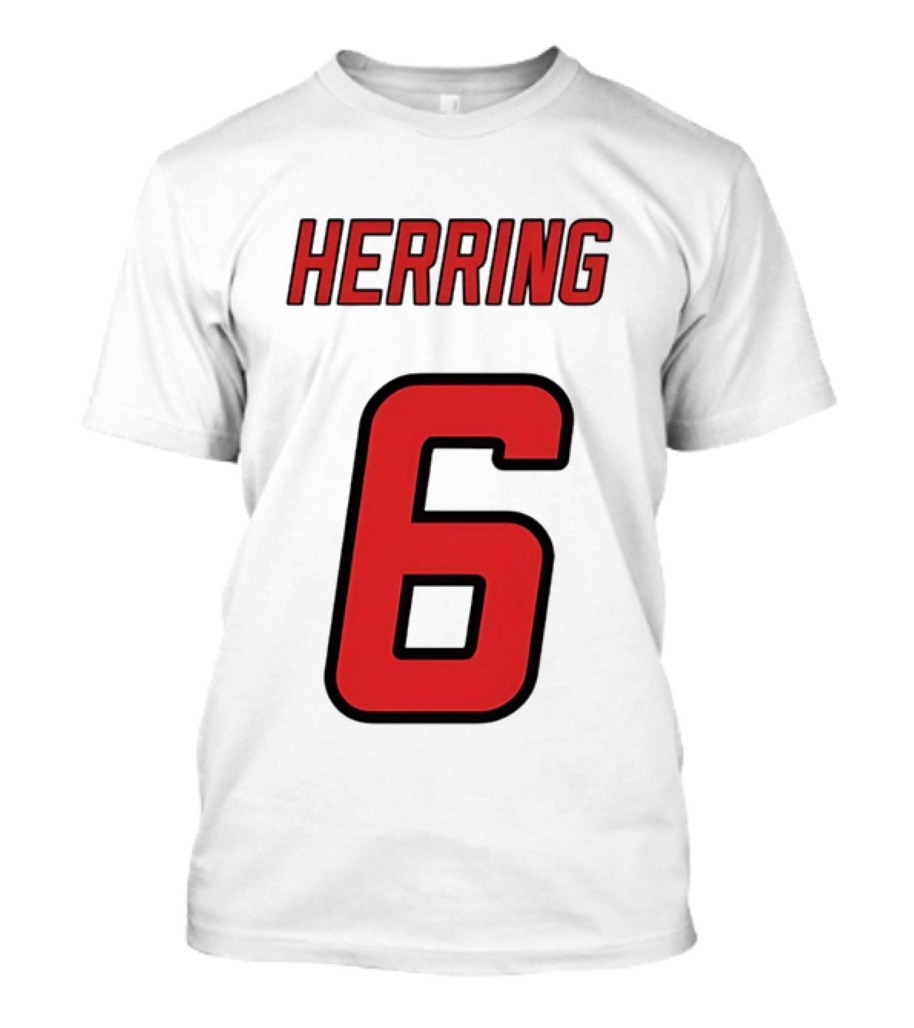 Herring 6 Red Jersey Name Number Bold Athletic Font T-Shirt
