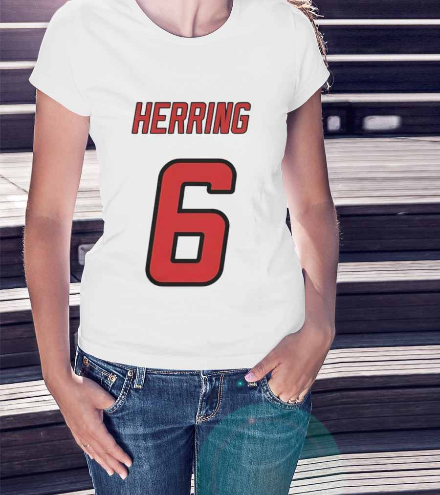 Herring 6 Red Jersey Name Number Bold Athletic Font T-Shirt