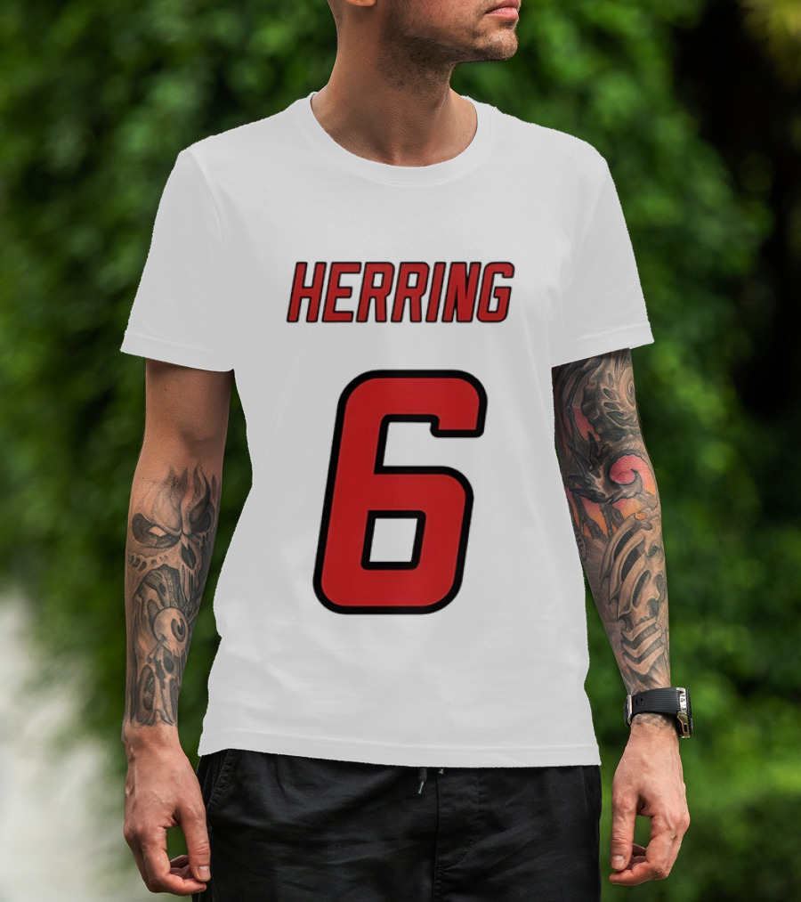Herring 6 Red Jersey Name Number Bold Athletic Font T-Shirt