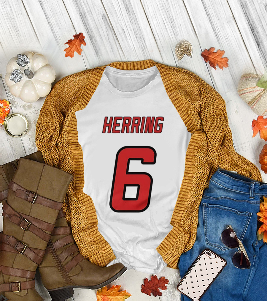 Herring 6 Red Jersey Name Number Bold Athletic Font T-Shirt