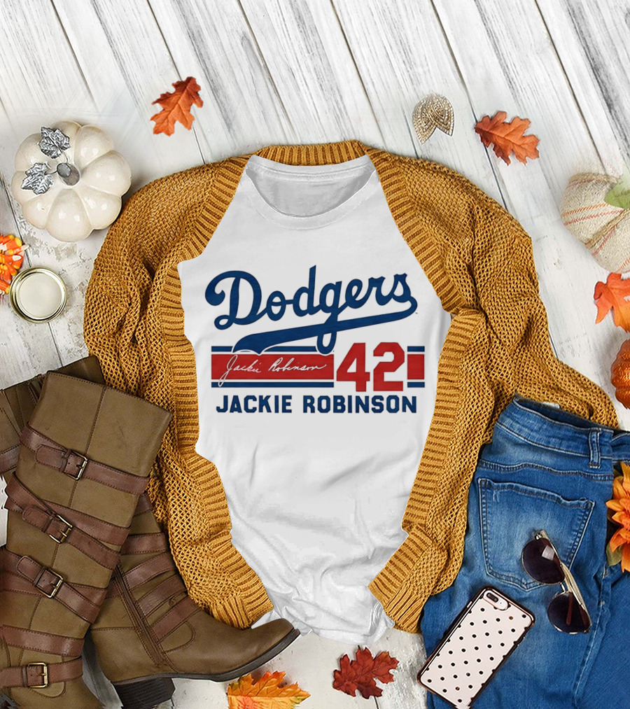 Dodgers Jackie Robinson 42 Stripes T-Shirt