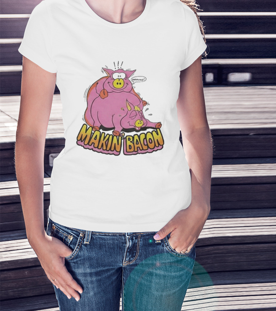 Makin Bacon Pig Cartoon Humor Trending T-Shirt