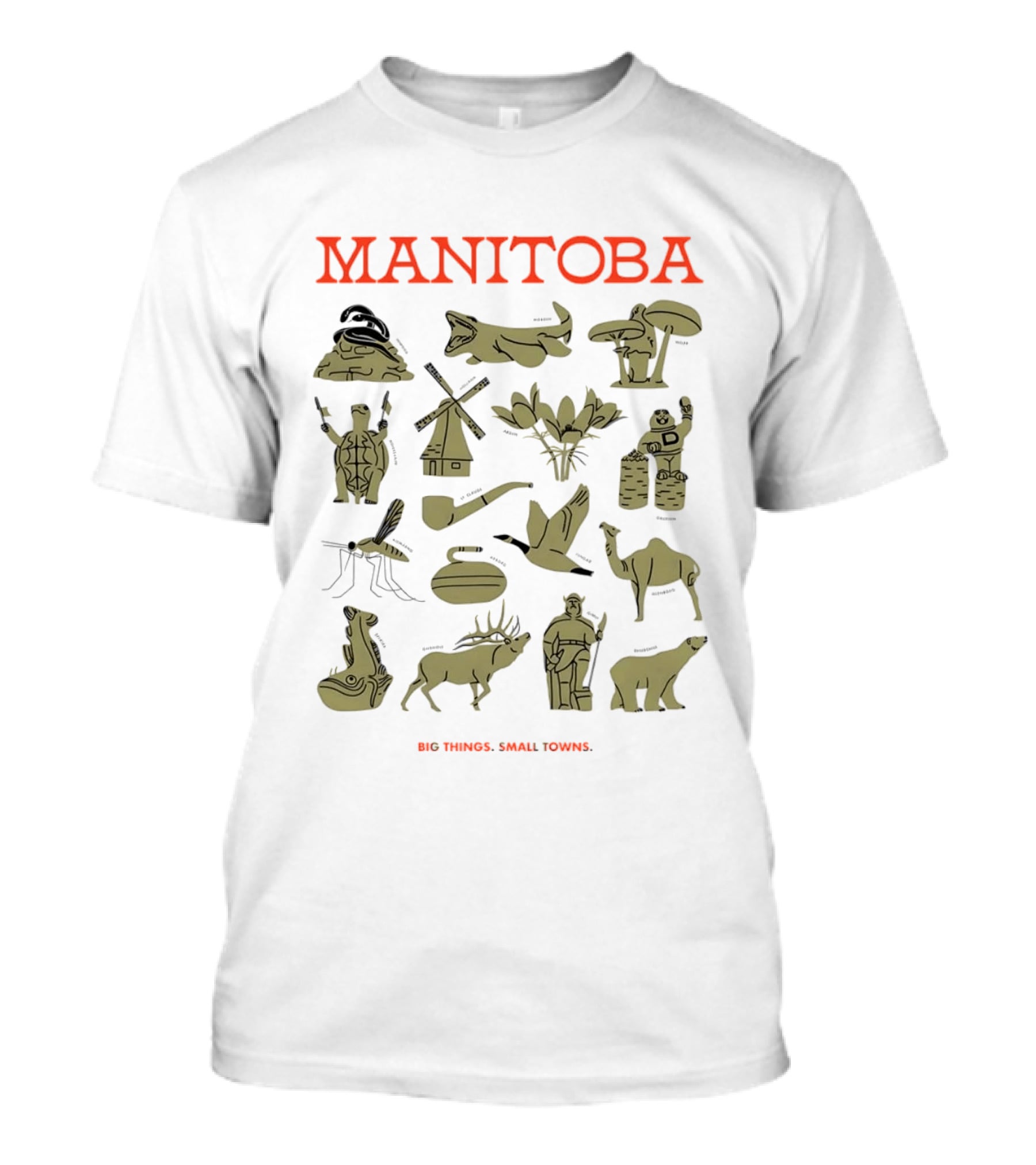 Manitoba Roadside Attractions Big Things Small Towns Statues Gold T-Shirt