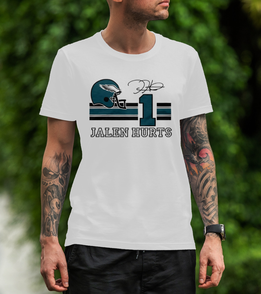 Philadelphia Eagles Jalen Hurts Helmet Number 1 Signature T-Shirt