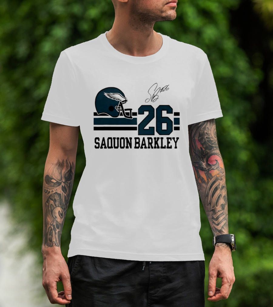 Philadelphia Eagles Saquon Barkley Helmet 26 Signature T-Shirt
