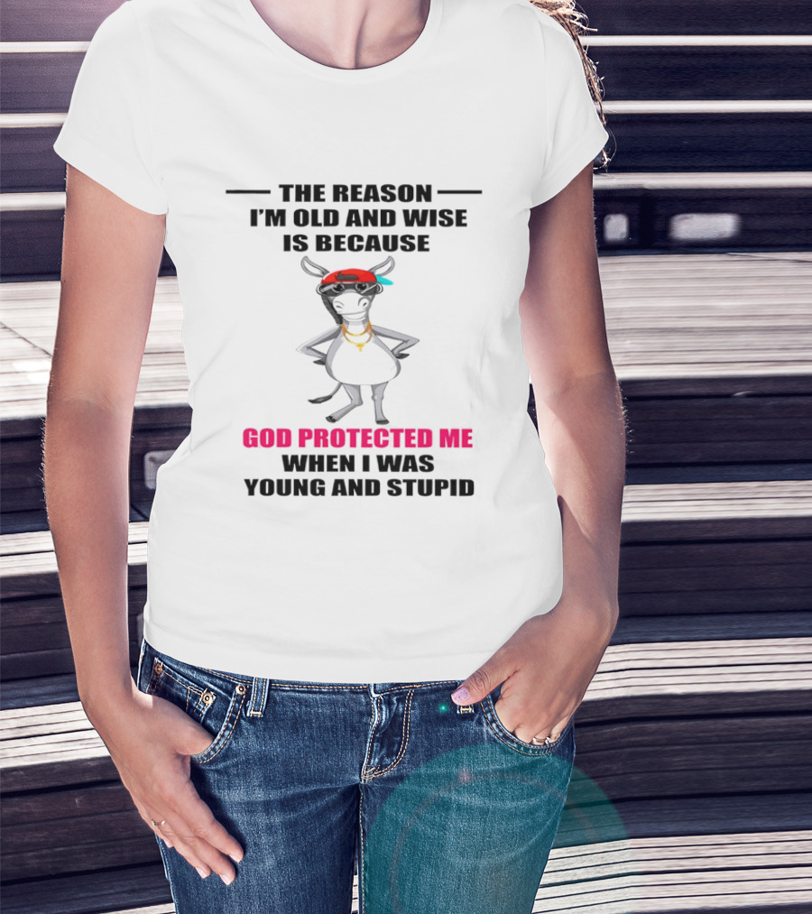 The Reason I'm Old And Wise God Protected Me When I Was Young And Stupid Cool Cow With Cap And Chains T-Shirt