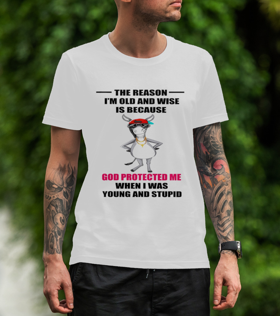 The Reason I'm Old And Wise God Protected Me When I Was Young And Stupid Cool Cow With Cap And Chains T-Shirt