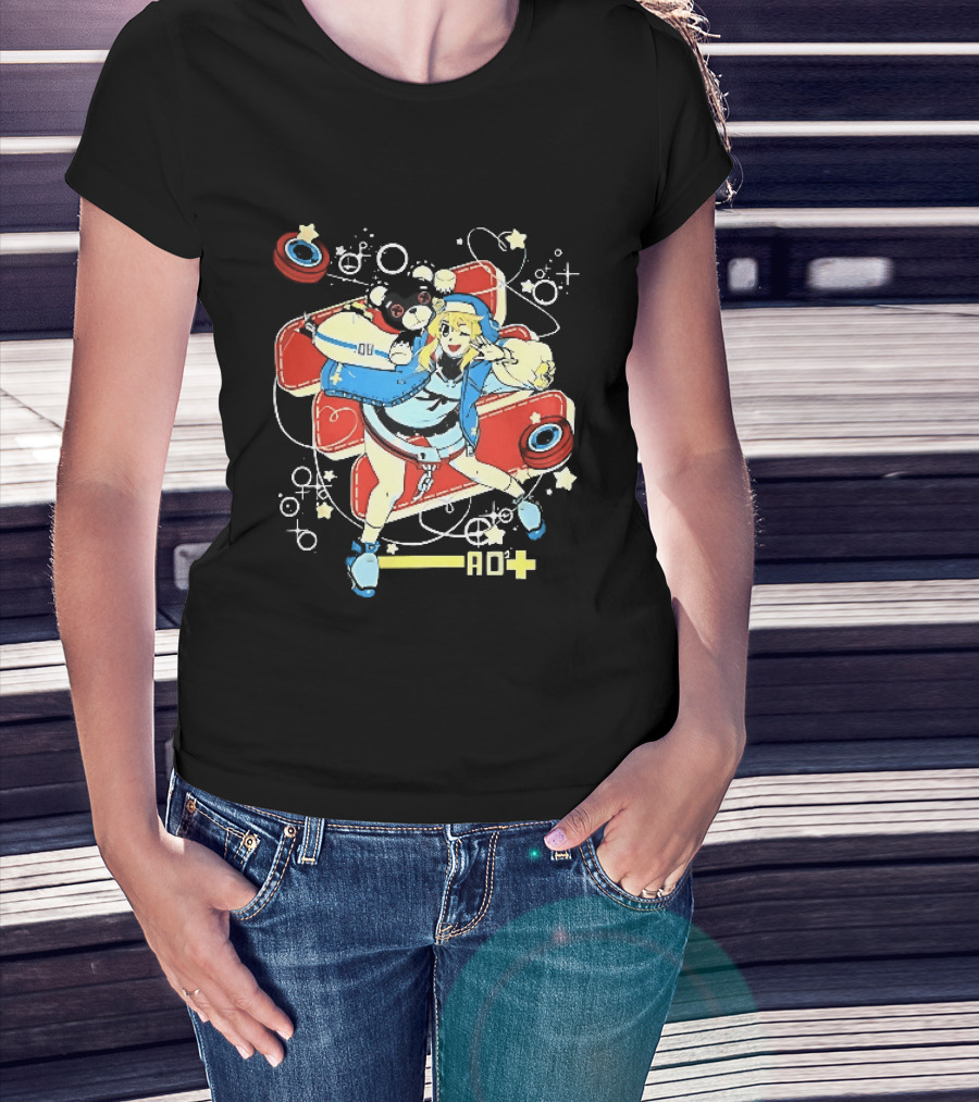Ao2 Plus Anime Girl And Black Bear With Yoyo And Playful T-Shirt