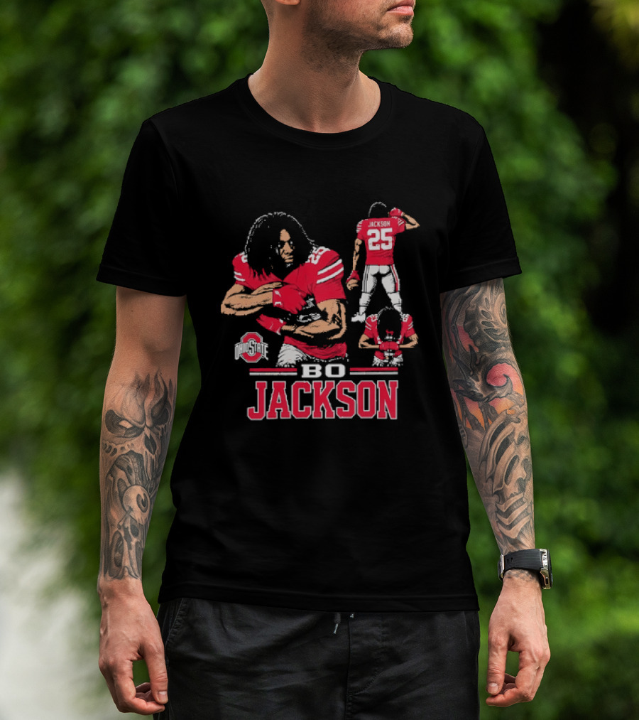 Bo Jackson Ohio State Buckeyes Number 25 Collage Red Jersey T-Shirt
