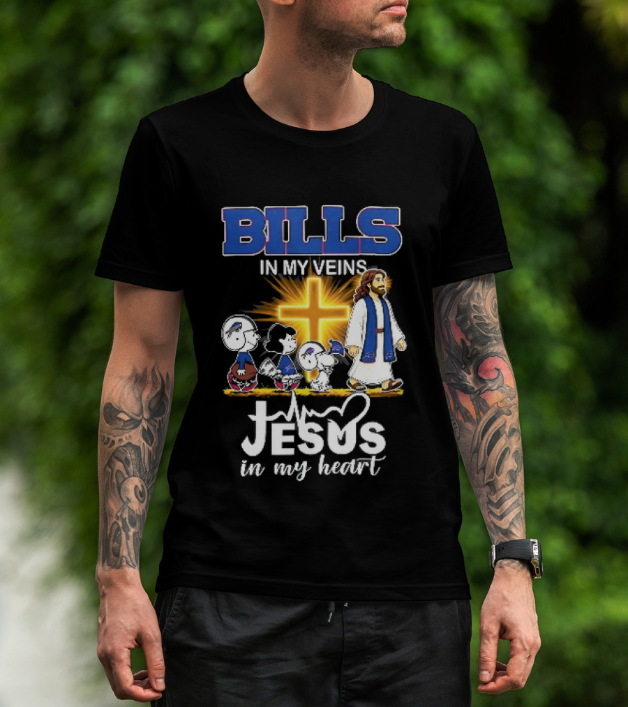 Bills In My Veins Jesus In My Heart Cartoon Characters Walking Cross T-Shirt