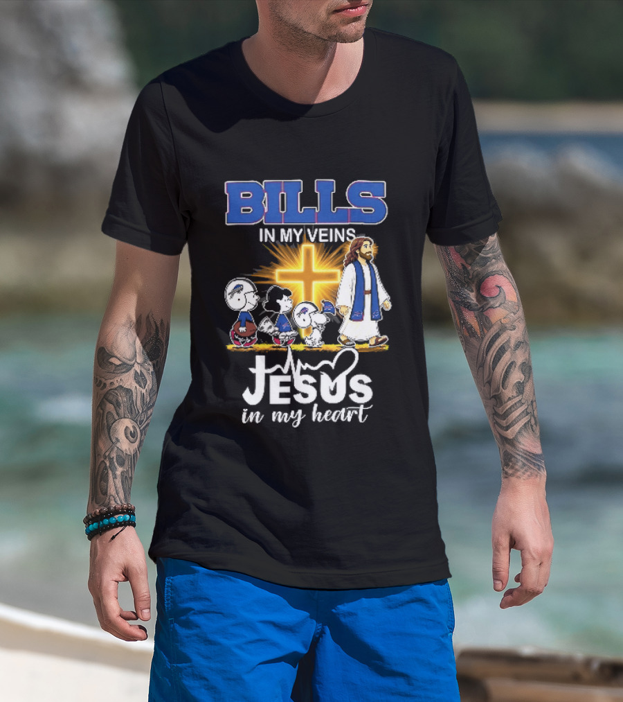 Bills In My Veins Jesus In My Heart Cartoon Characters Walking Cross T-Shirt