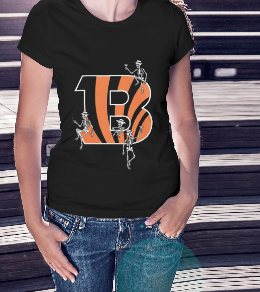Cincinnati Bengals Party Skeletons Logo B With Stripes T-Shirt