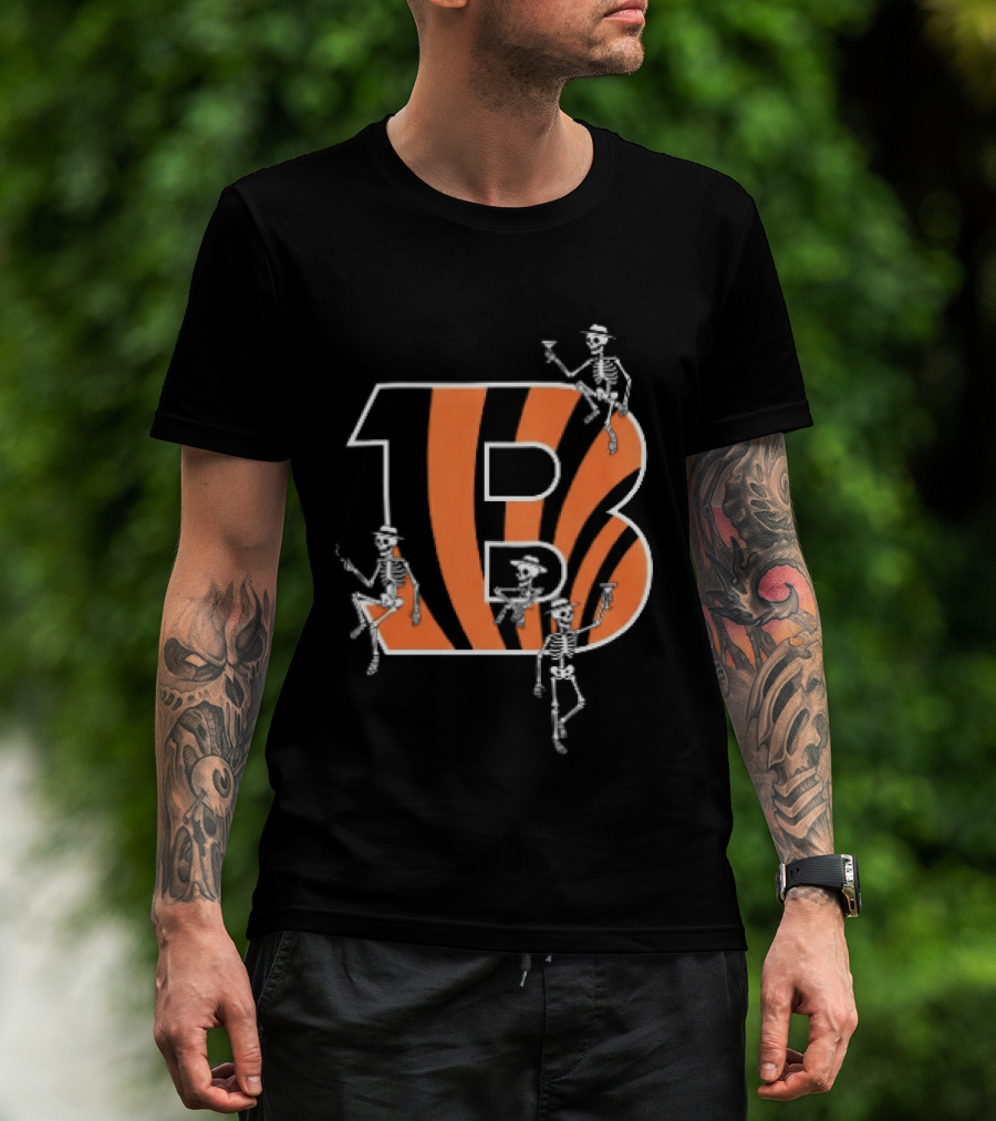 Cincinnati Bengals Party Skeletons Logo B With Stripes T-Shirt