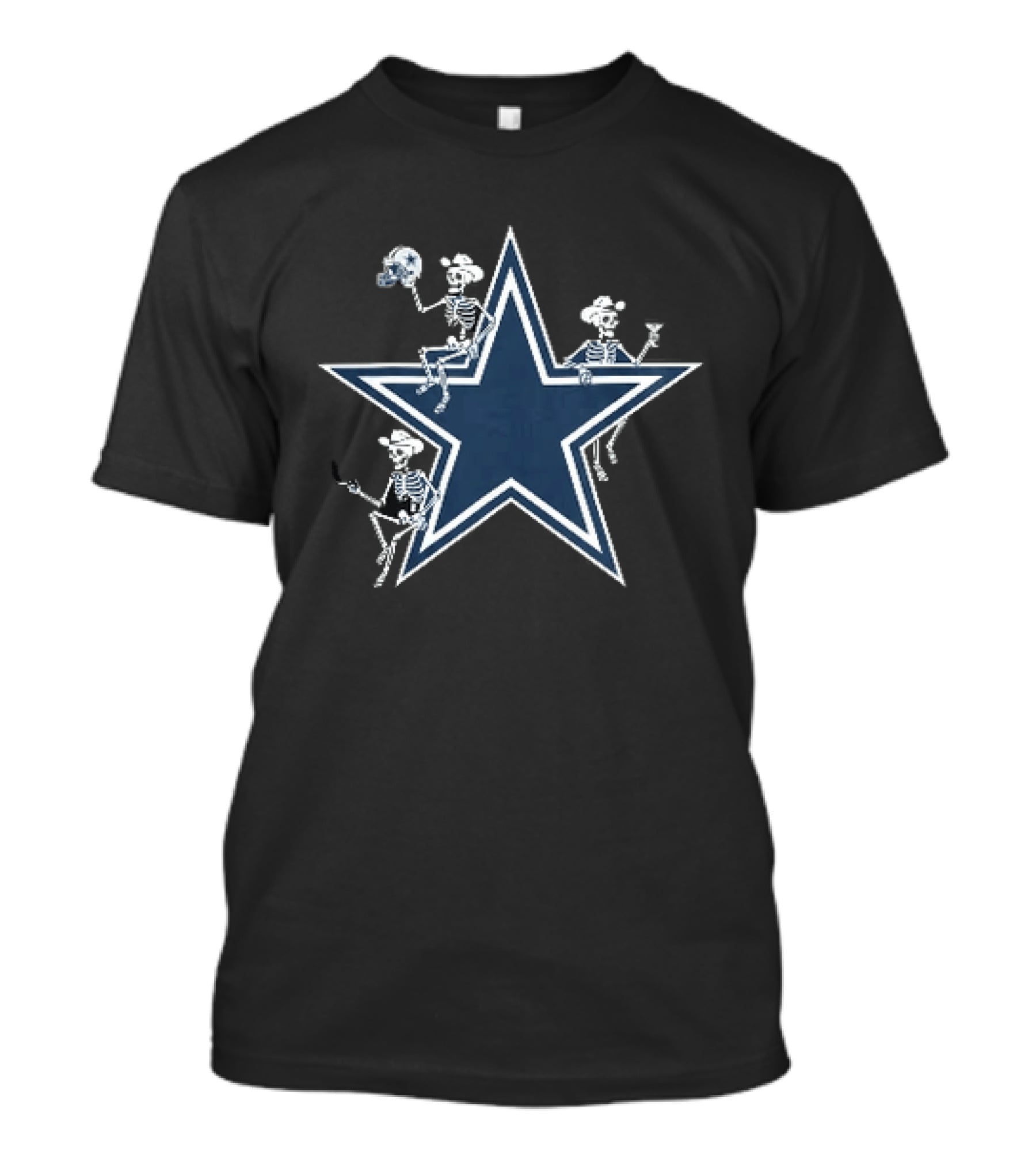 Dallas Cowboys Skeletons Star Icon With Hats Football T-Shirt