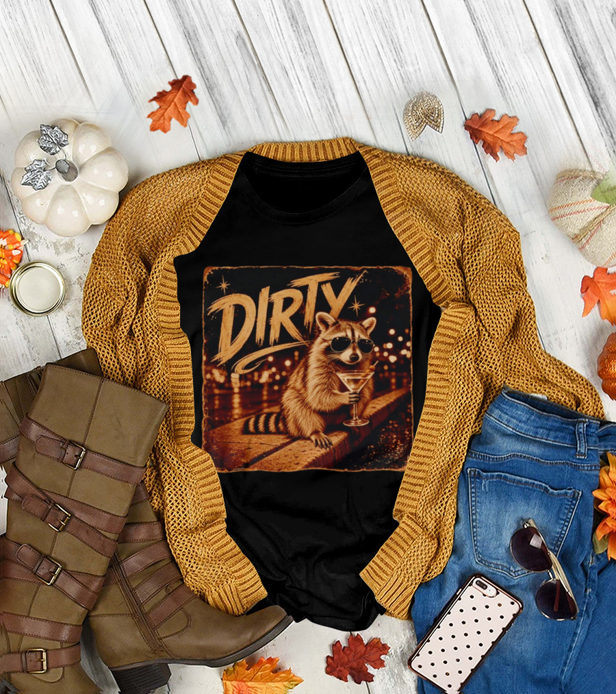 DIRTY Raccoon With Martini And Sunglasses In Night Scene T-Shirt