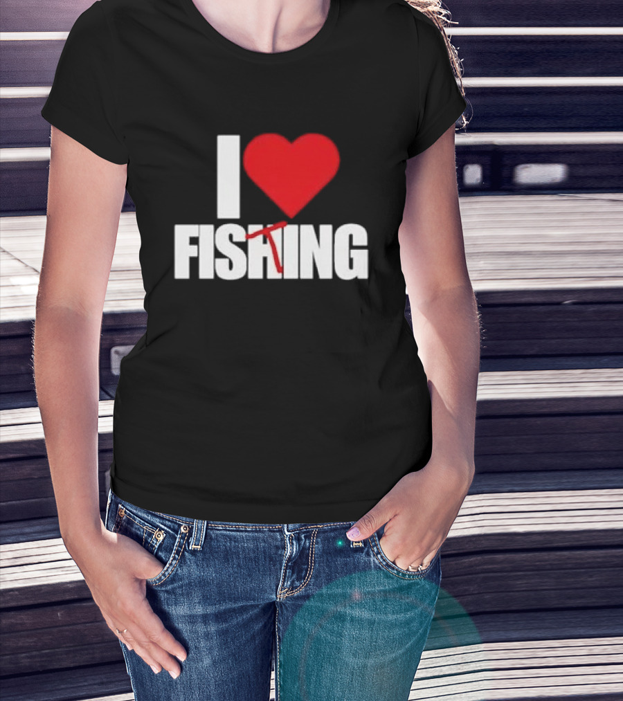 I Heart Fishing With Rod And Hook T-Shirt