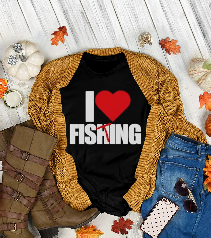 I Heart Fishing With Rod And Hook T-Shirt