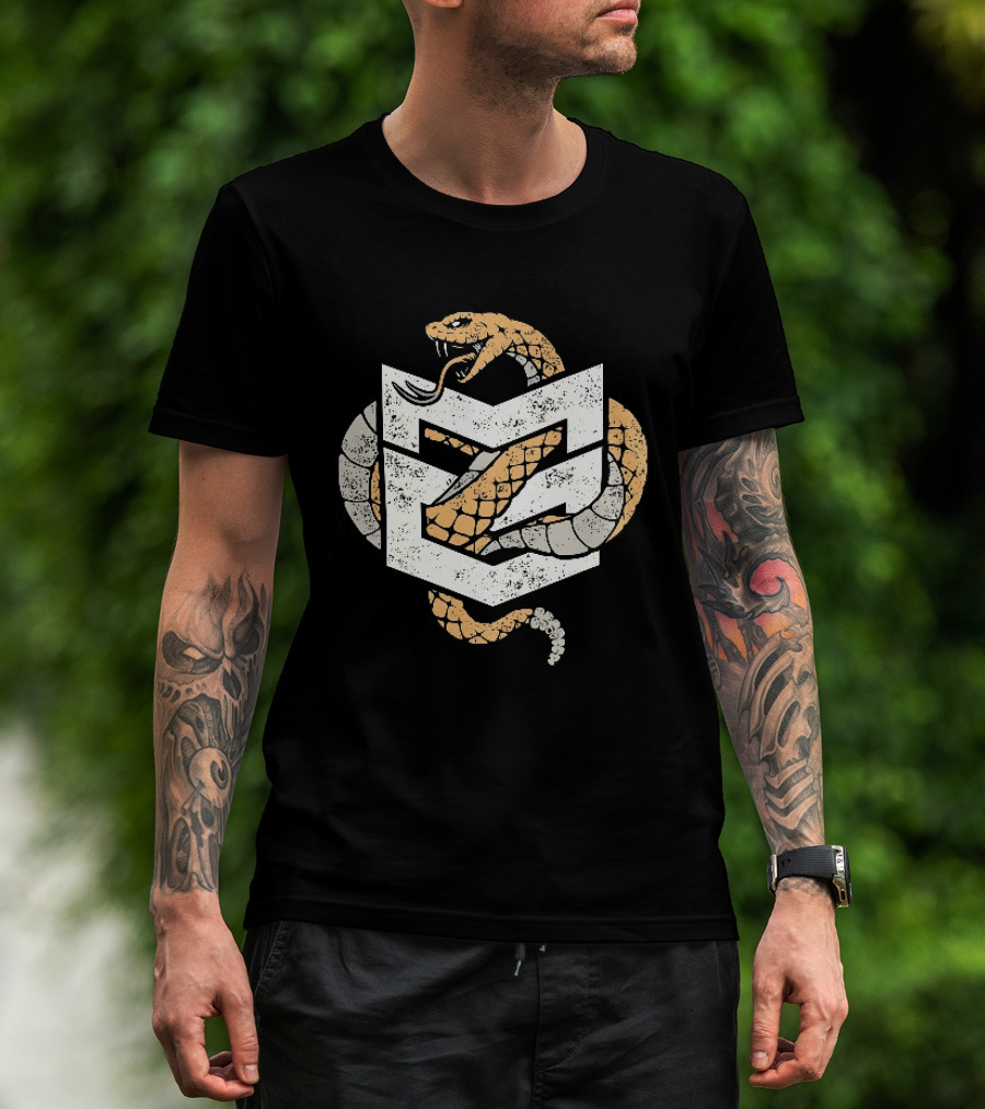 Distressed Rattlesnake Coiled Through Geometric T-Shirt