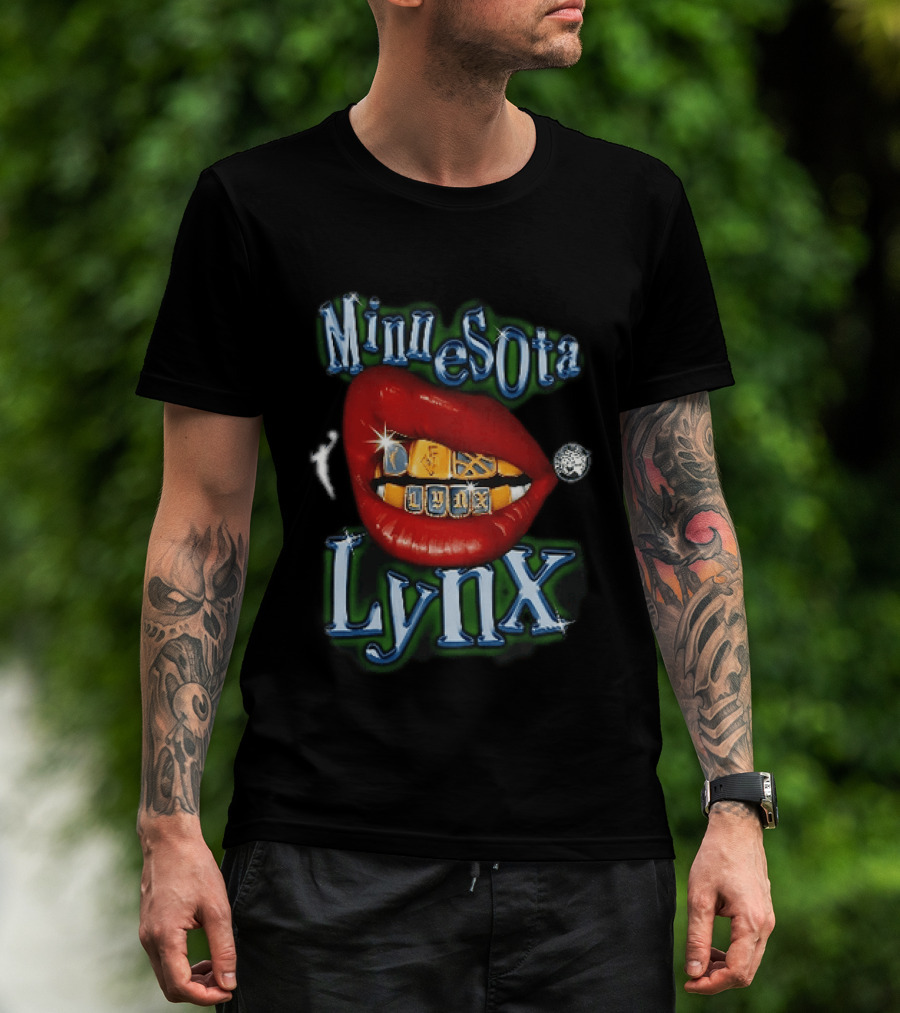 Minnesota Lynx Red Lips Gold Grillz Chrome Lettering WNBA T-Shirt