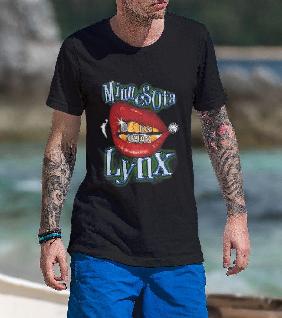 Minnesota Lynx Red Lips Gold Grillz Chrome Lettering WNBA T-Shirt