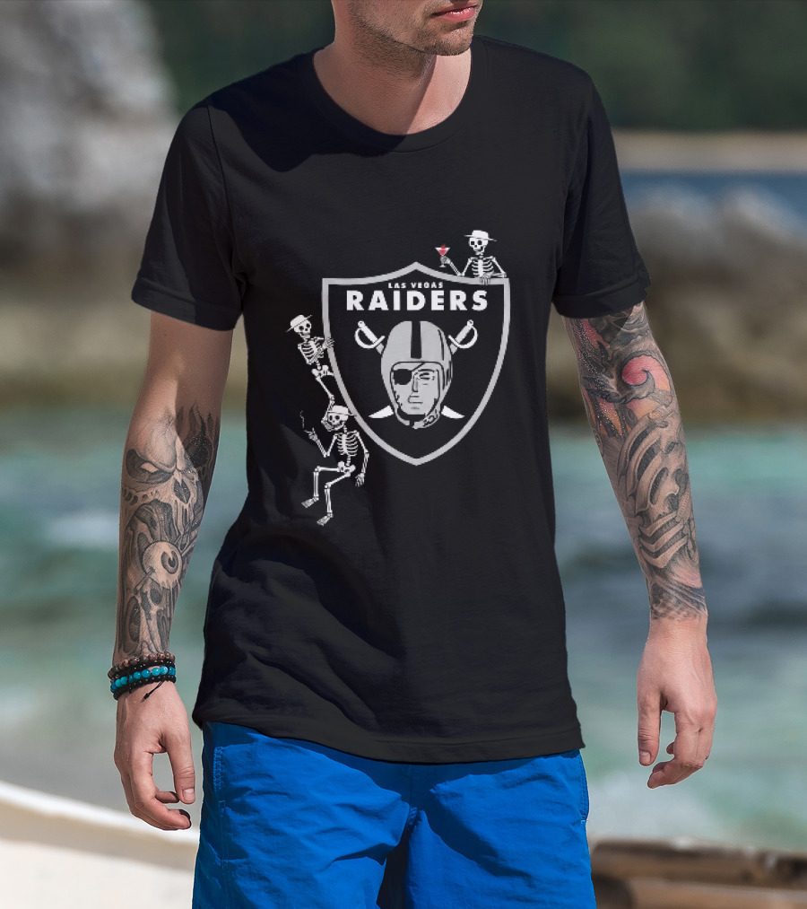 Las Vegas Raiders Skeletons Martini Cigarette Hats NFL T-Shirt