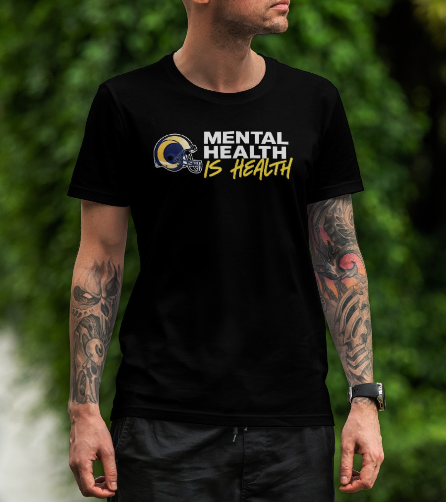 Los Angeles Rams Mental Health Is Health Gold Helmet Horn T-Shirt