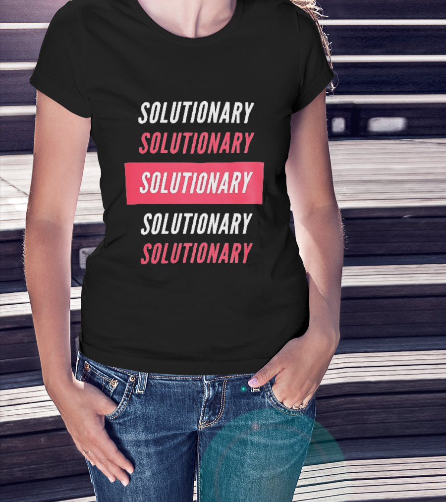 SOLUTIONARY Stacked Text Slanted Red Rectangle T-Shirt