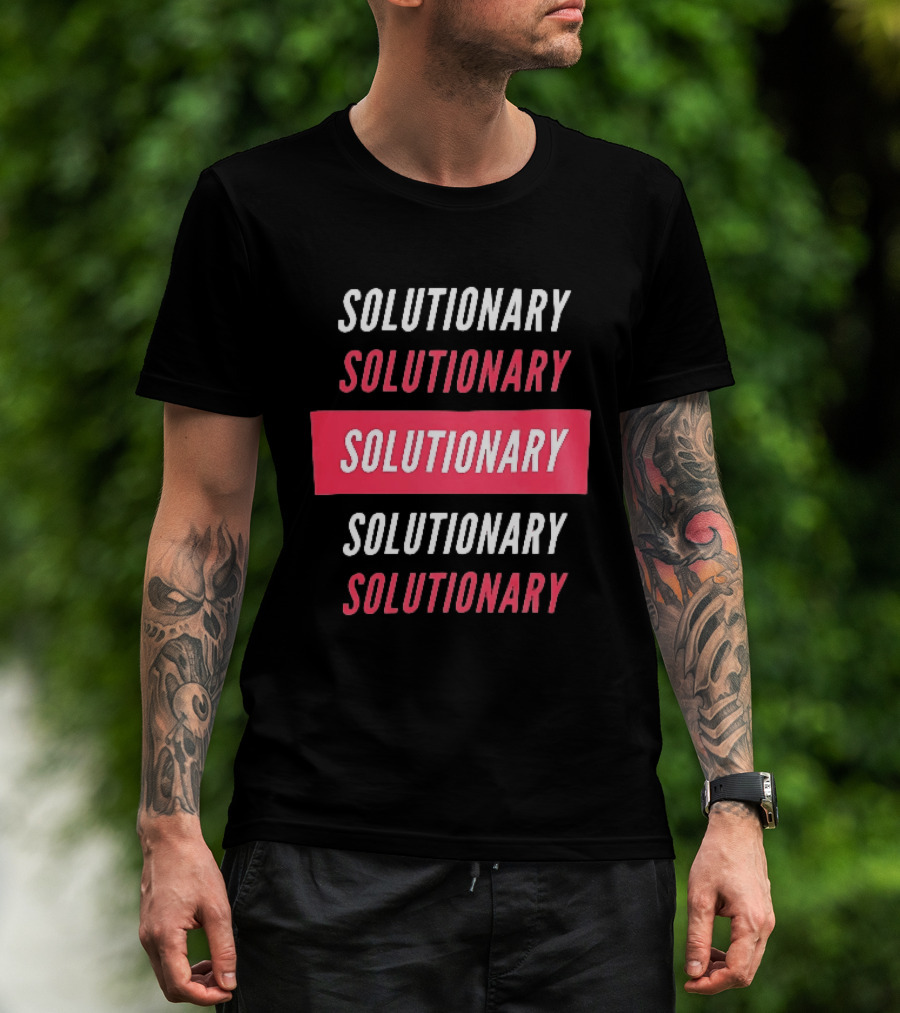 SOLUTIONARY Stacked Text Slanted Red Rectangle T-Shirt