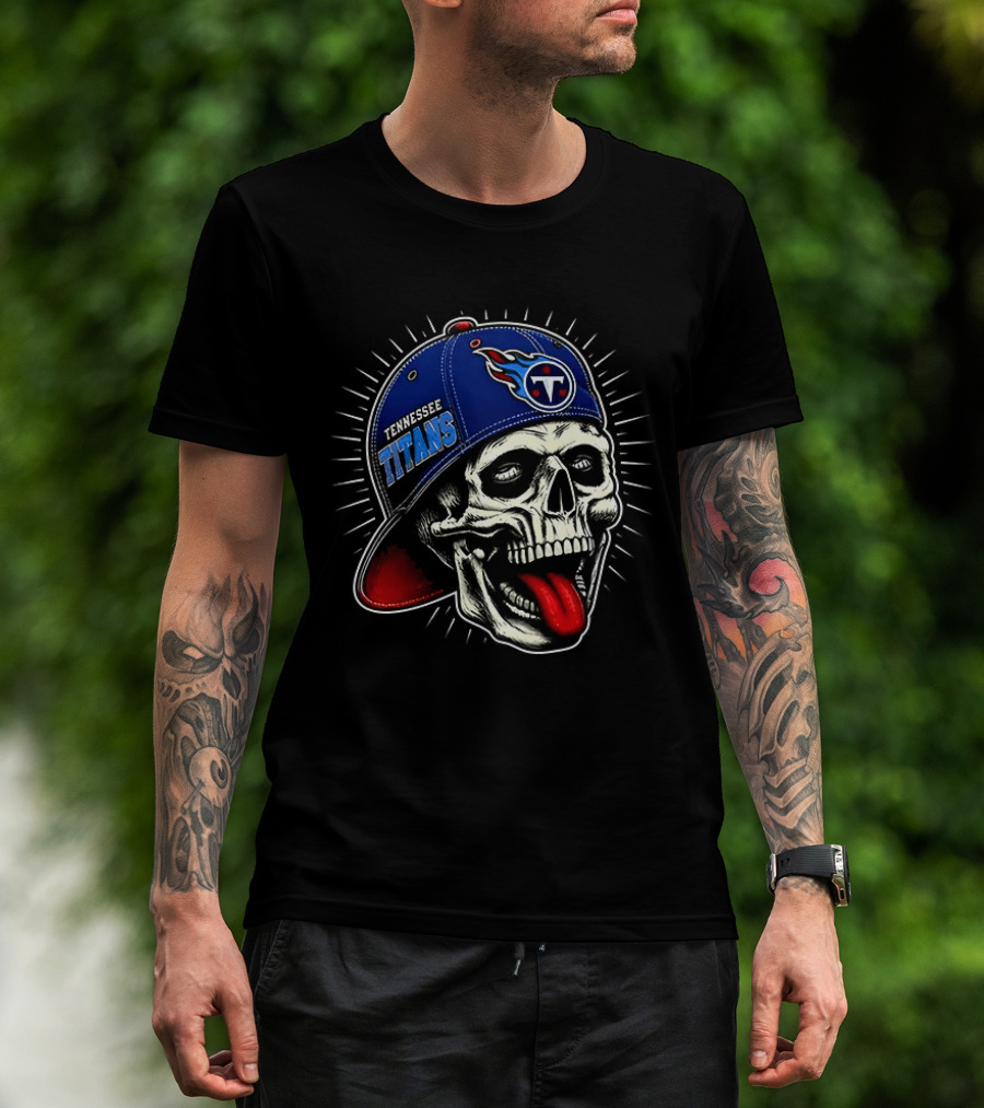 Tennessee Titans Skull Cap Logo Tongue Out T-Shirt