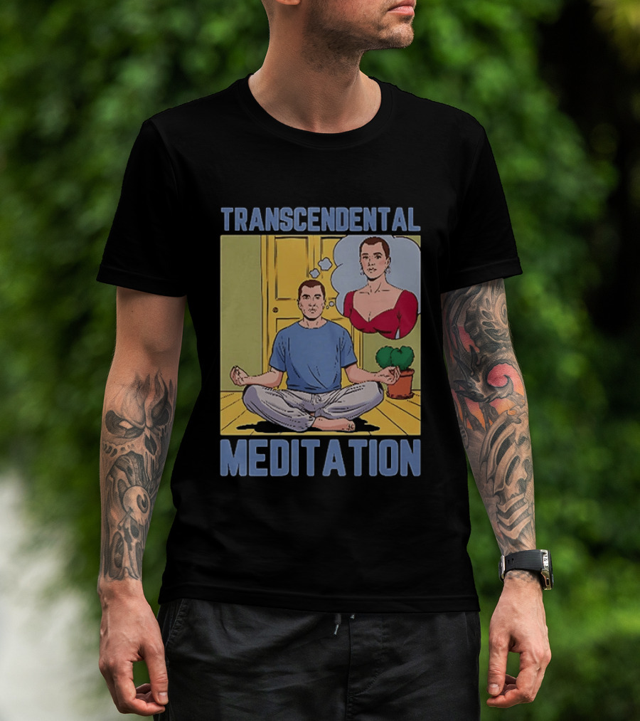 Transcendental Meditation Retro Comic Style Man Meditating Thought Bubble T-Shirt