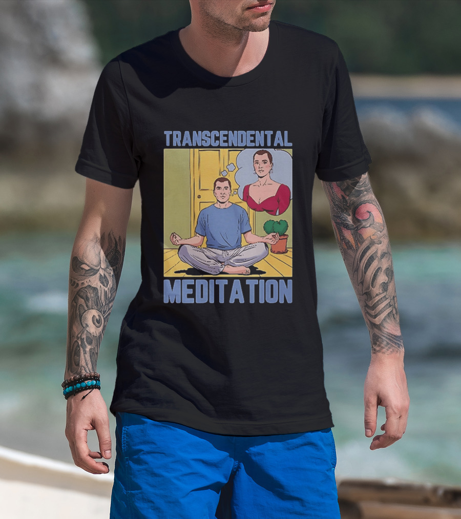 Transcendental Meditation Retro Comic Style Man Meditating Thought Bubble T-Shirt