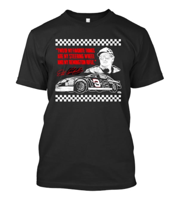 Two Of My Favorite Things Are My Steering Wheel And My Remington Rifle Racing Car 3 Checkered Flag T-Shirt