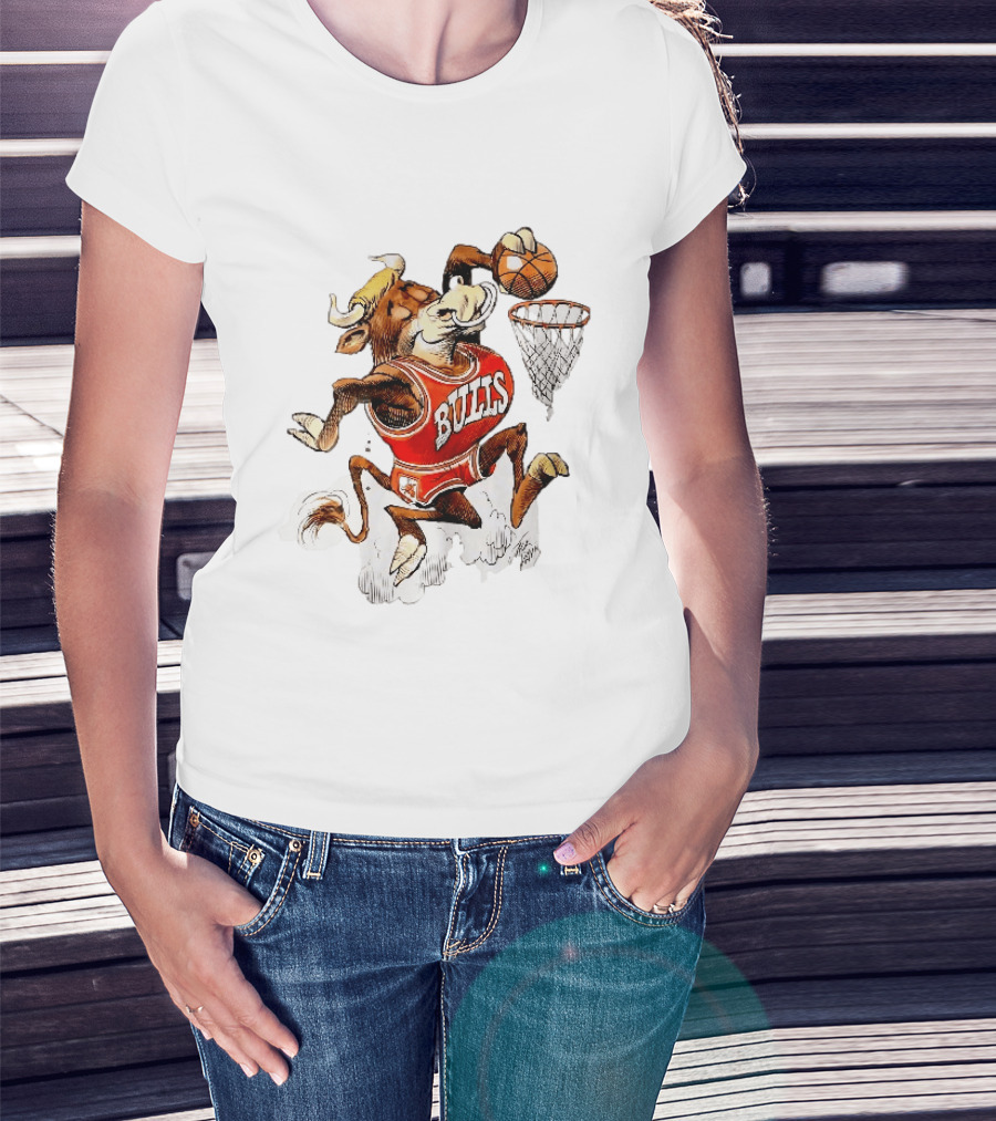 Chicago Bulls NBA Jack Davis Cartoon Caricature Dunking Basketball Hoop Sports Fanatic T-Shirt