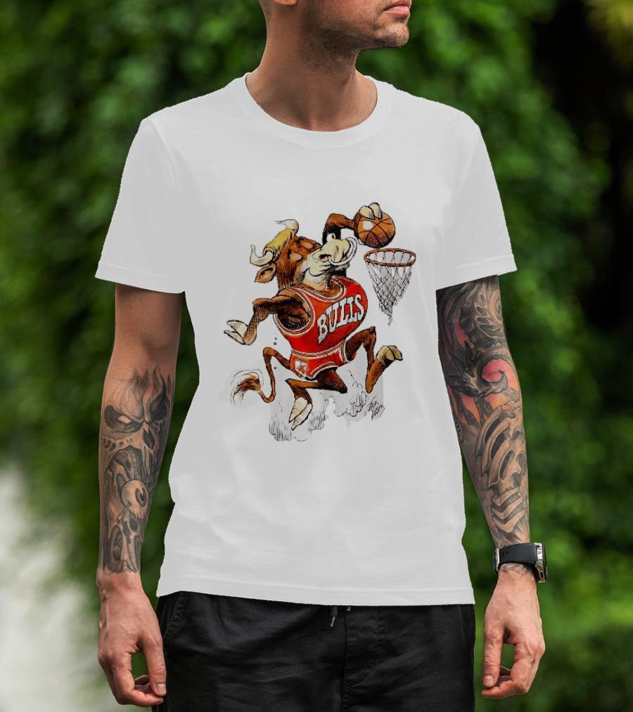 Chicago Bulls NBA Jack Davis Cartoon Caricature Dunking Basketball Hoop Sports Fanatic T-Shirt