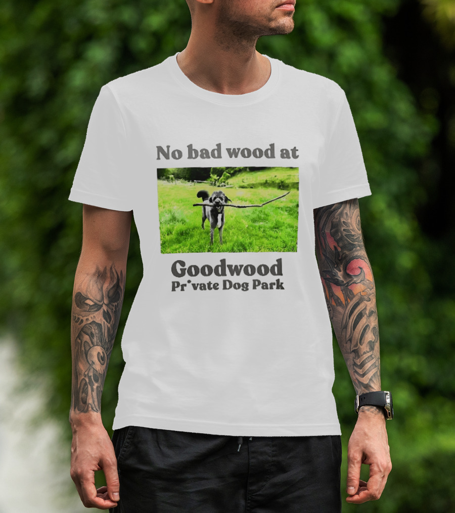 No Bad Wood At Goodwood Private Dog Park Playful Pup With Stick T-Shirt