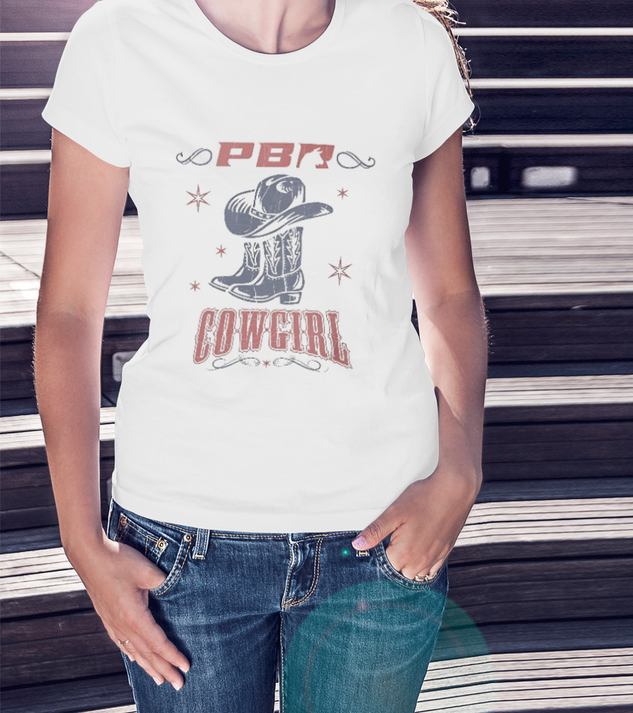 PBR Cowgirl Boots Hat Stars Western T-Shirt