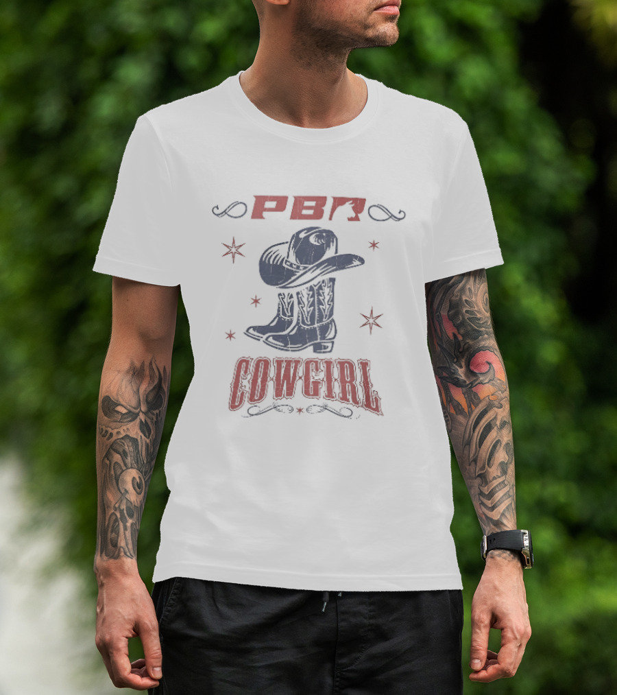 PBR Cowgirl Boots Hat Stars Western T-Shirt