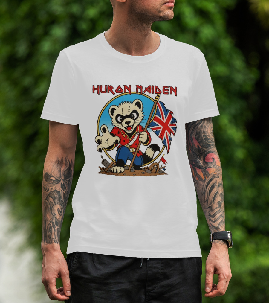 Huron Maiden Ferret Holding British Union Jack Flag T-Shirt
