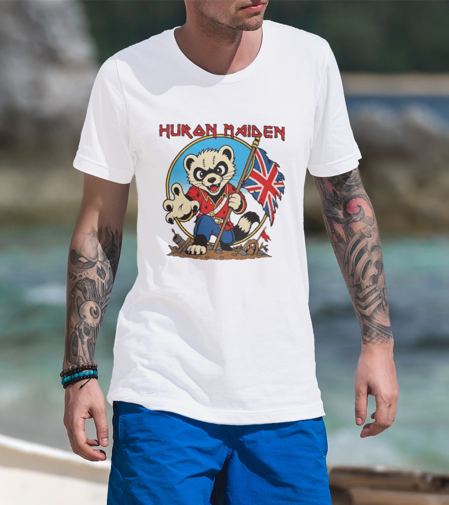 Huron Maiden Ferret Holding British Union Jack Flag T-Shirt