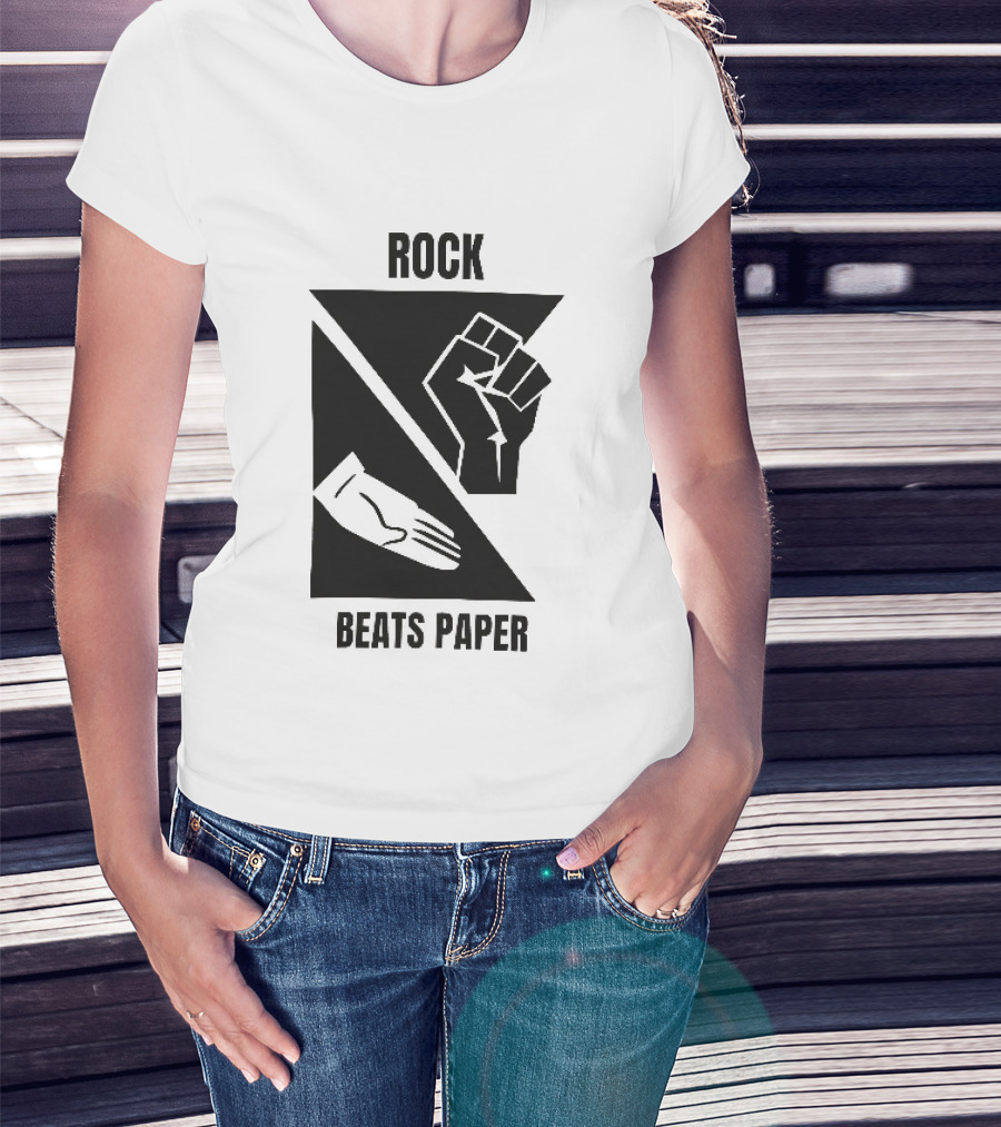 Rock Beats Paper Clenched Fist Open Palm Geometric Split T-Shirt
