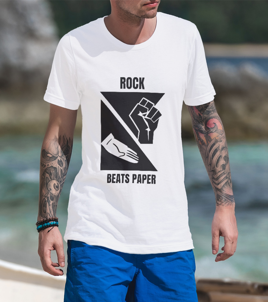 Rock Beats Paper Clenched Fist Open Palm Geometric Split T-Shirt
